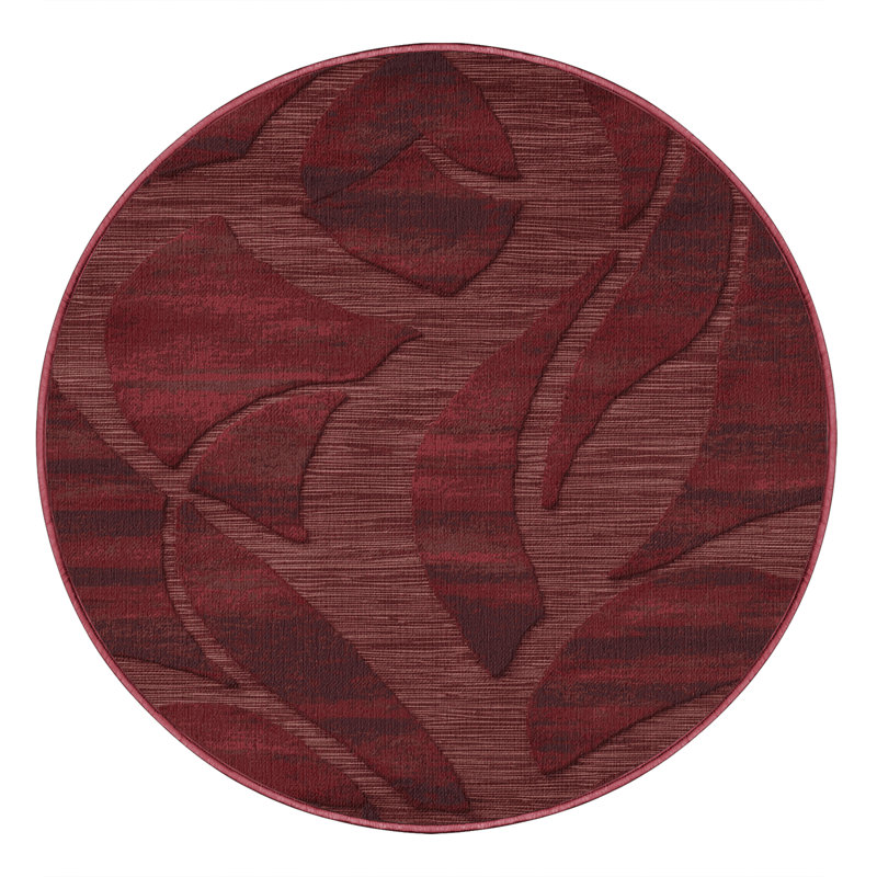 Tapis rouge abstrait lavable à la machine, Rond 3 pi