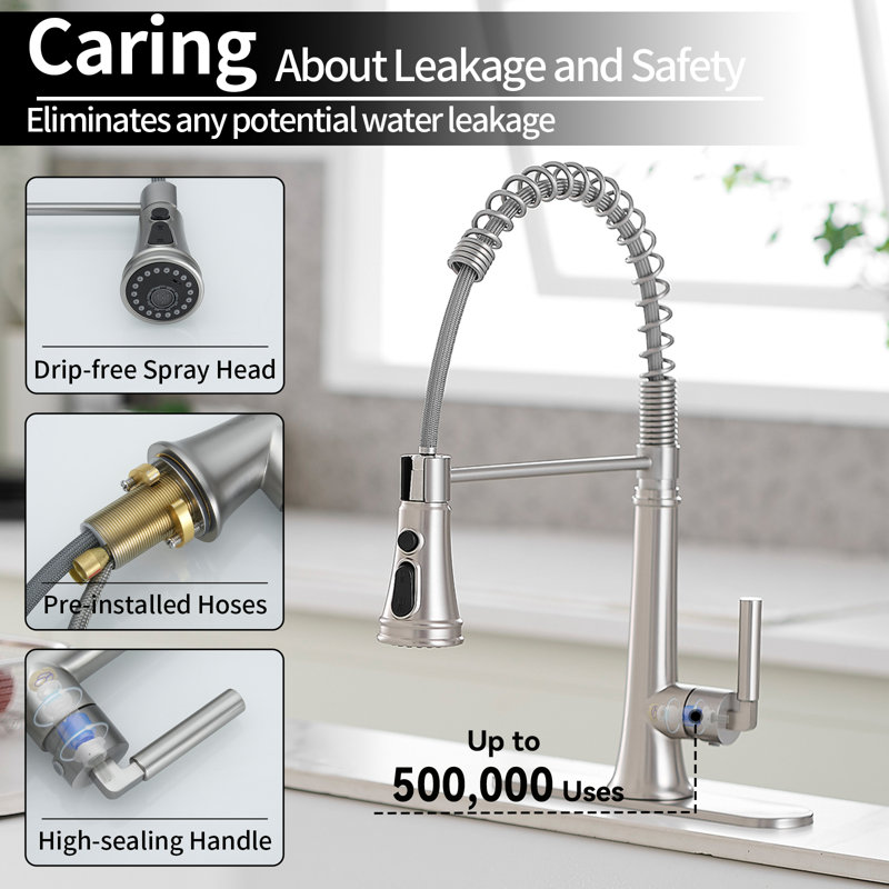 Single Handle Kitchen Faucet Pull-Down Sprayer Kitchen Faucet With Deckplate Included In Brushed Nickel, Brushed Nickel
