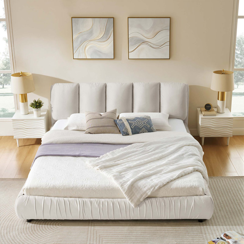 Upholstered Bed, Beige
