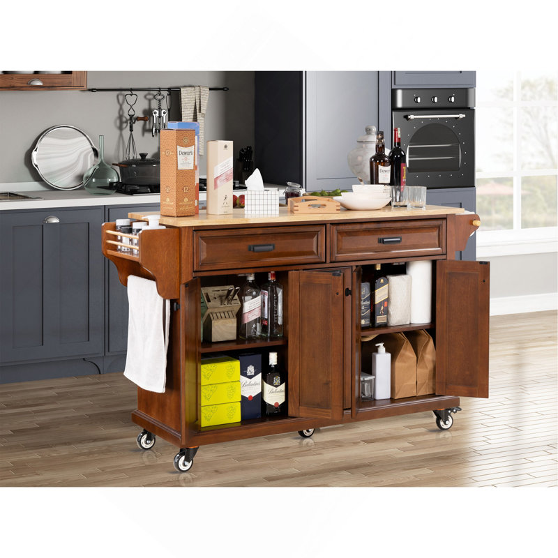 Kitchen Island With Rubber Wood Countertop, Mahogany