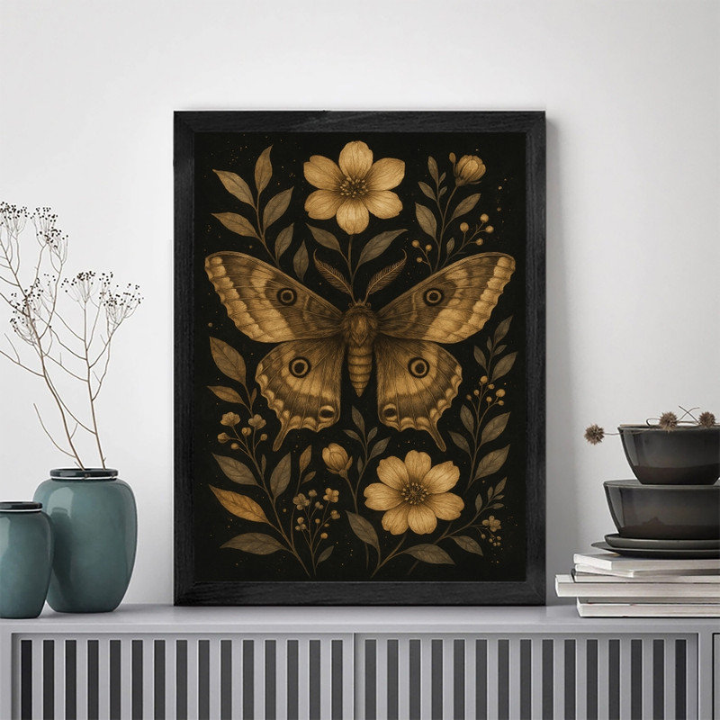 «Butterfly Illusion Moody», art moderne encadré noir rustique moderne - impressions florales encadrées, H 25 po x l 17 po