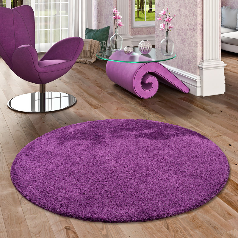 Eonas Solid Colour Shag Area Rug, Round 100cm