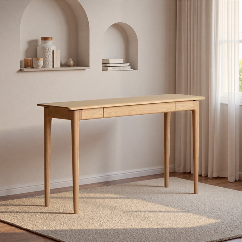Bureau étroit en bois massif brun clair à usage domestique, H 29,92 po x l 47,24 po x P 15,74 po