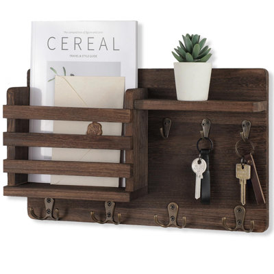 Mail Holder For Wall Mail Organizer With Key Hooks Hallway Farmhouse Decor Letter Sorter Made Of Wood With Floating Shelf And Flush Mount Hardware (16.8Inch X 10Inch X 3.2Inch)