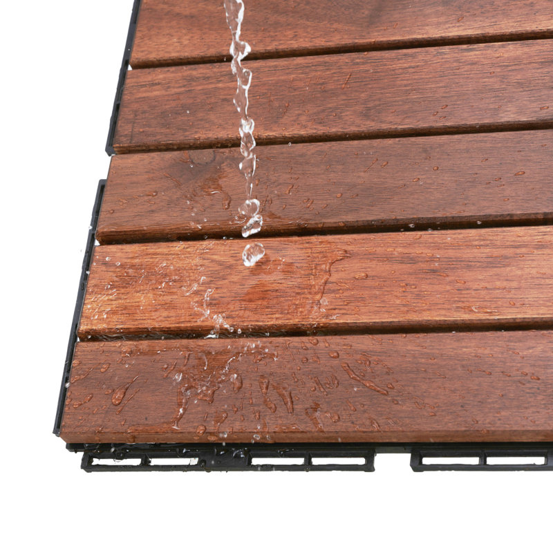 10 tuiles de terrasse emboîtables à motif rayé, Brun-rouge