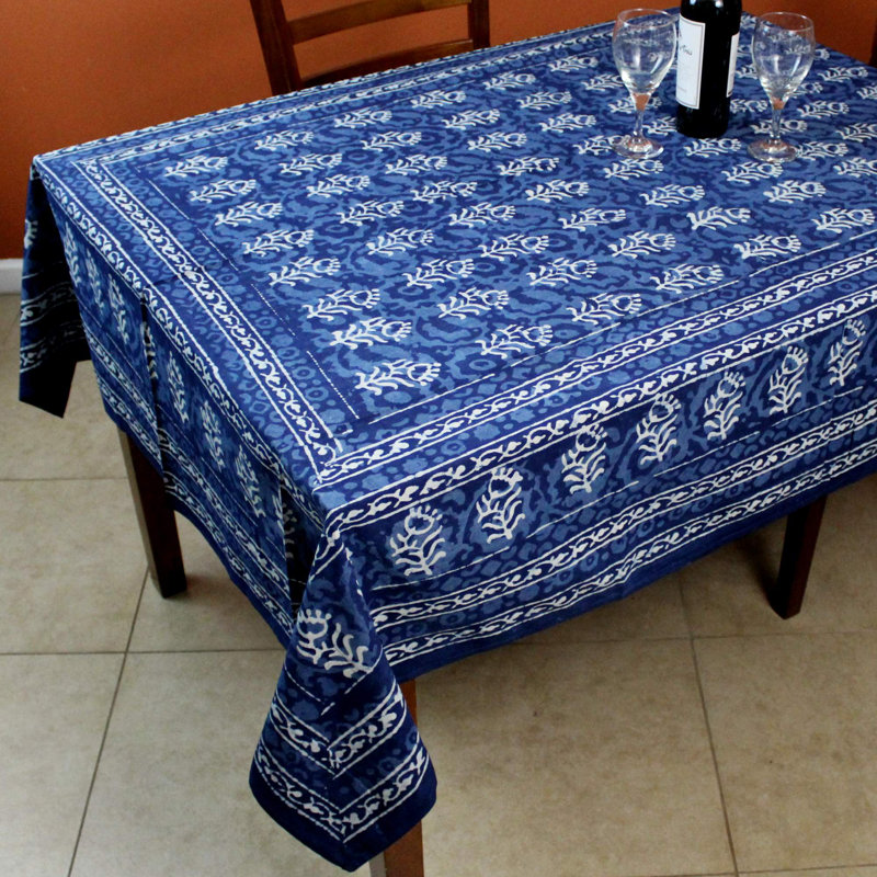 Alvaretta Block Print Floral & Geometric Tablecloth , 102' L x 70'W