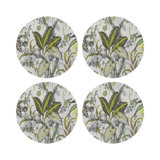 Amazonia Dovecote Black White Vegan Leather Round Coasters
