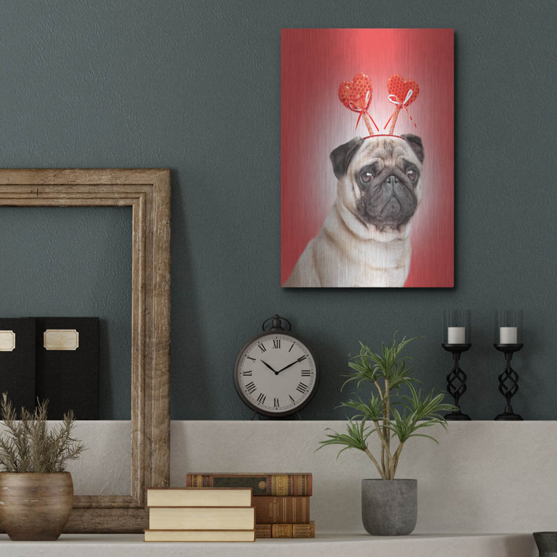  «Valentine Pug» par John Hovenstine, art mural en métal, 12 po x 16 po, H 16 po x l 12 po