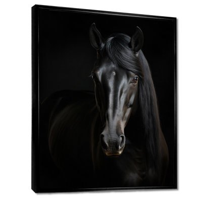 Portrait d'un cheval noir gracieux - cheval, art mural, salon