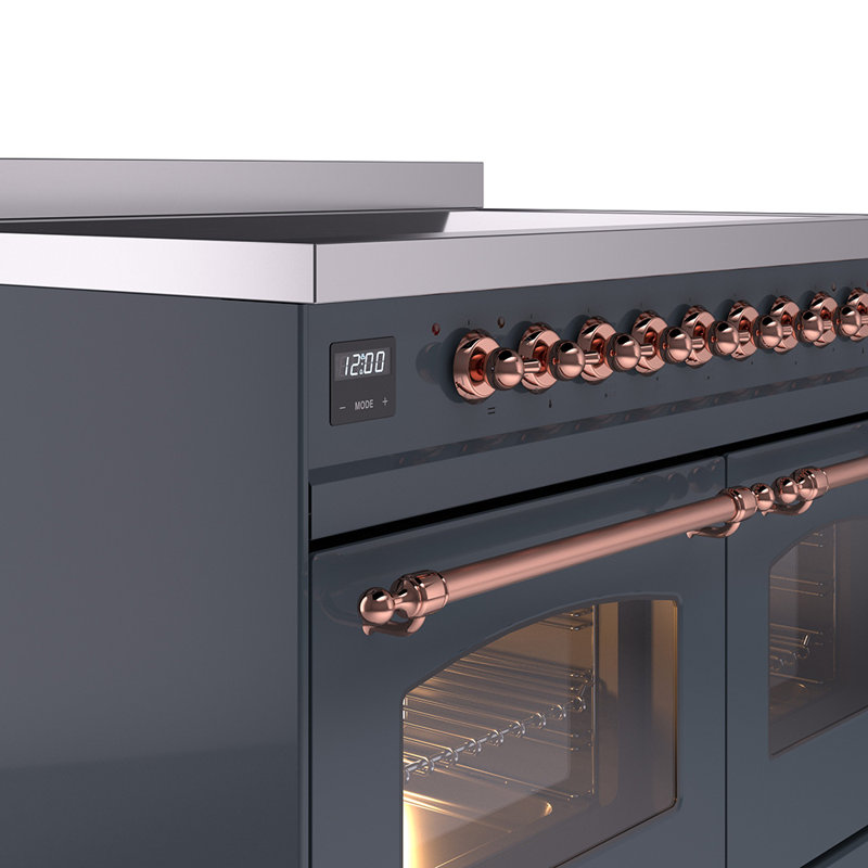 Cuisinière à induction 40 pouces avec 6 éléments à induction ILVE Nostalgie II Series (porte en verre), Gris-bleu / cuivre
