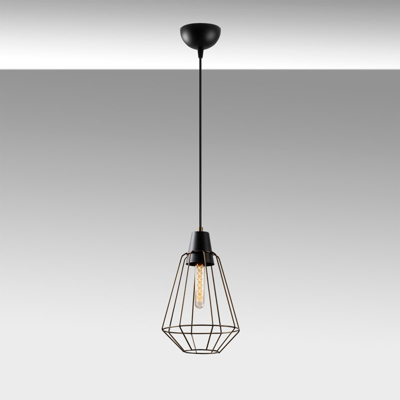 Luminaire suspendu géométrique à 1 lumière Ramsdell, H 49,21 po x l 8,66 po x P 8,66 po, Rétro, Noir