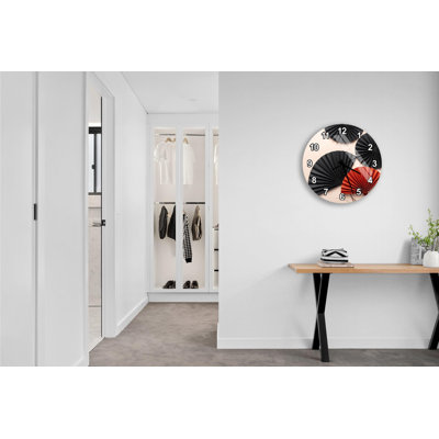Abstract Fan Tempered Glass Wall Clock, Decorative Wall Clock, Modern Style Clock, Cream White and Black, Unique Wall Decor, Housewarming