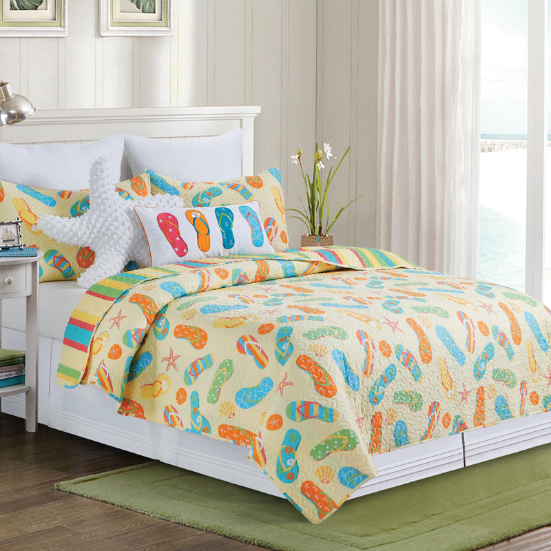 Ensemble de courtepointe réversible en coton Sunny Splash, Courtepointe simple et 1 taie décorative