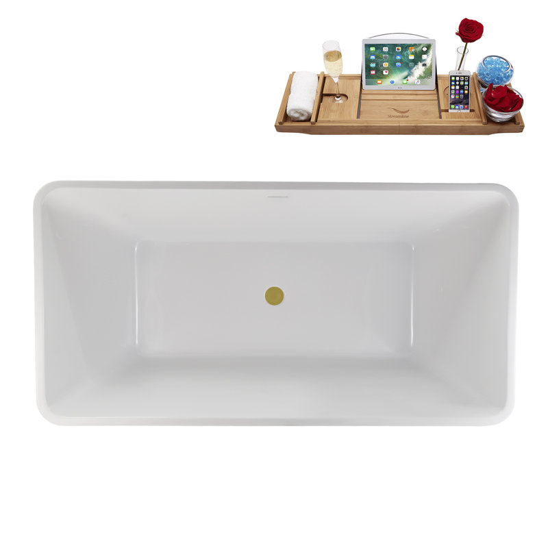 Baignoire autoportante 63 "avec drain interne Streamline, Or brossé