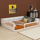 Maily Wood Full Size Upholstered Platform Bed with Guardrail and Pillow