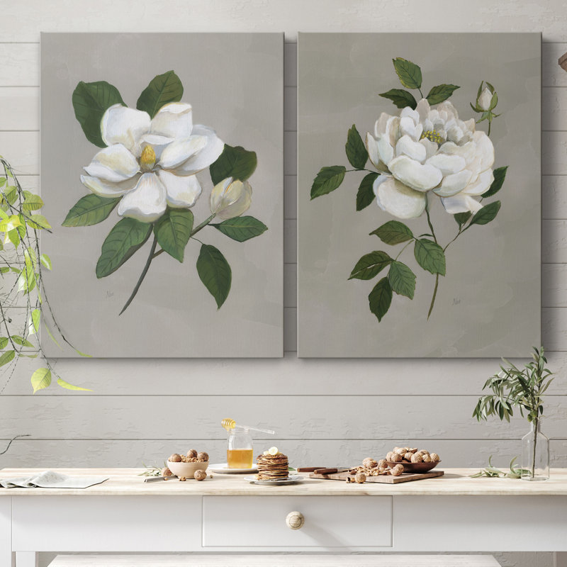 " Botanical Magnolia " 2 - Pieces, 12" H x 8" W x 1" D, Wrapped Canvas, No Mat