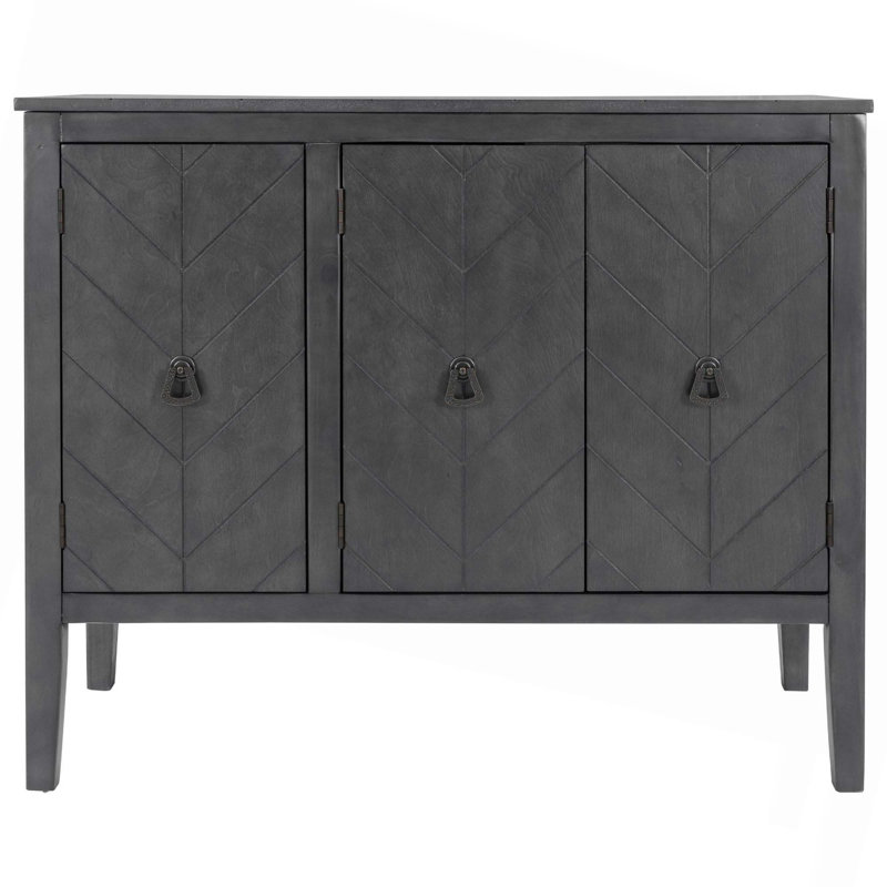 Buffet de rangement réglable avec 3 poignées rétro en métal et 4 pieds en pin, Gris