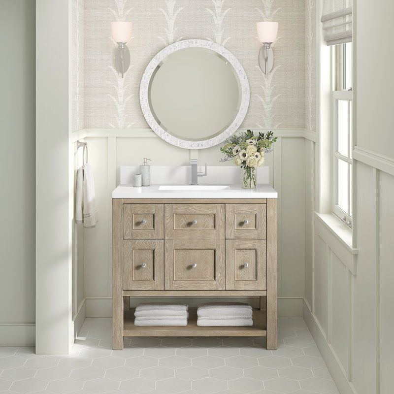 Breckenridge 36'' W Single Vanity, Single-Hole, Whitewashed Oak, White Zeus