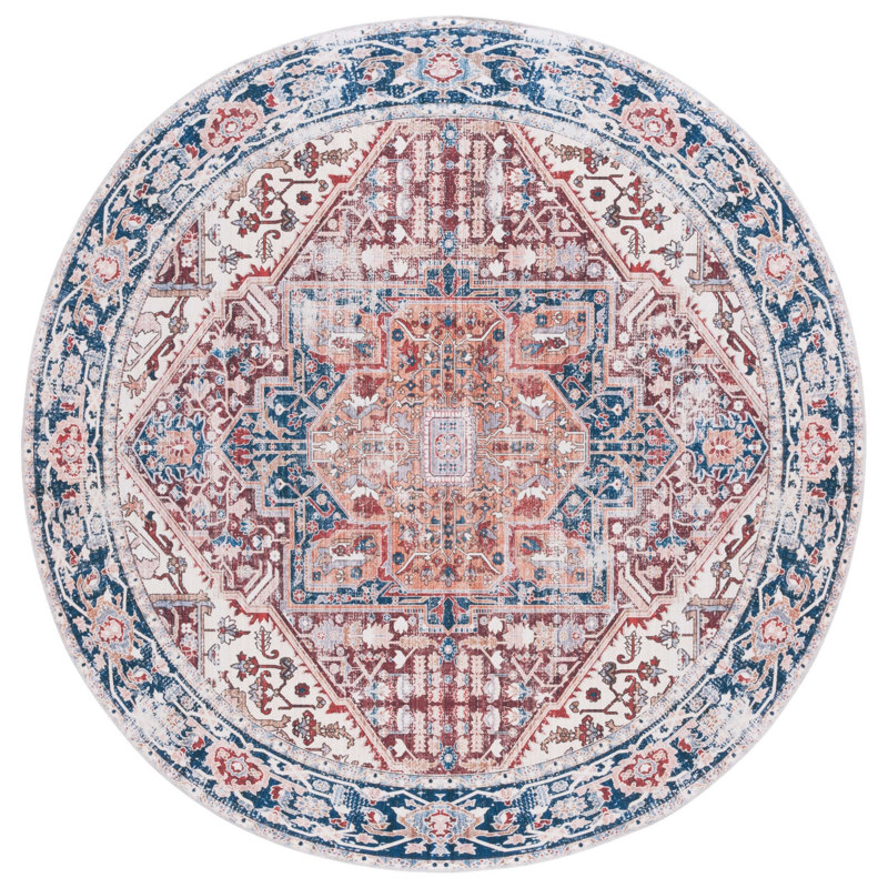 Arizona Symphony Machine Washable Non-Slip Area Rug In Red & Navy, Round 183cm