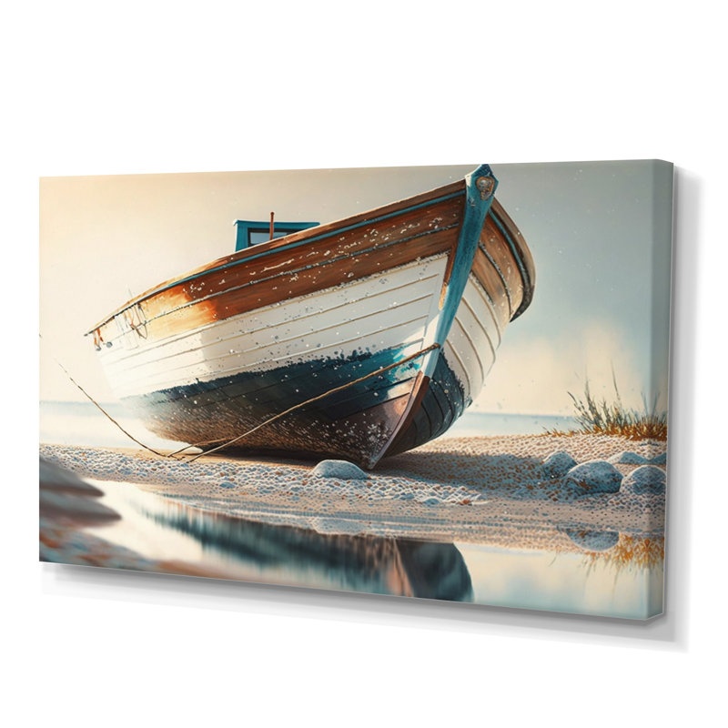 Bateau sur le rivage I - reproduction sur toile de bateau côtier, 28" H x 60" W, Toile tendue