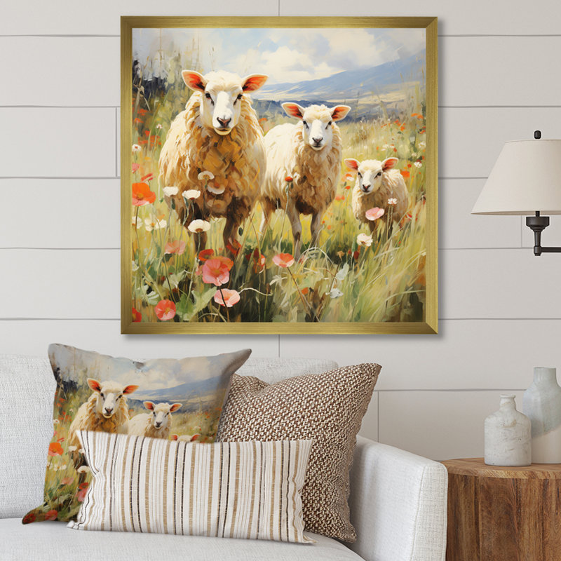Troupeau de moutons moelleux II - impression, H 16 po x l 16 po x P 1 po, Cadre doré simple