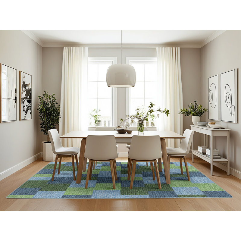 Tapis géométrique vert foncé, Rectangle 7 pi x 10 pi