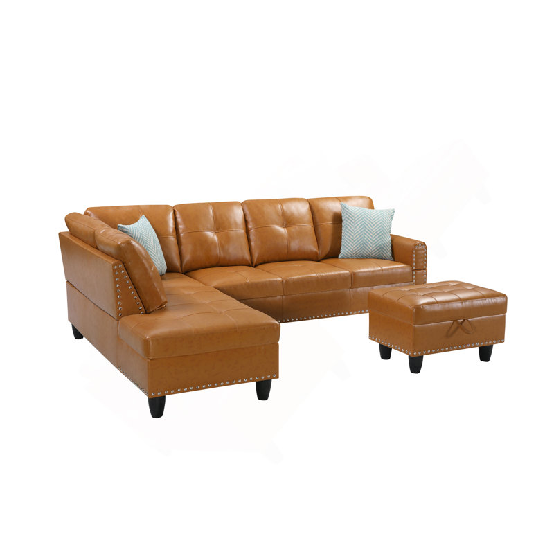 Canapé modulaire en similicuir avec repose-pieds Irine, Gingembre gingembre