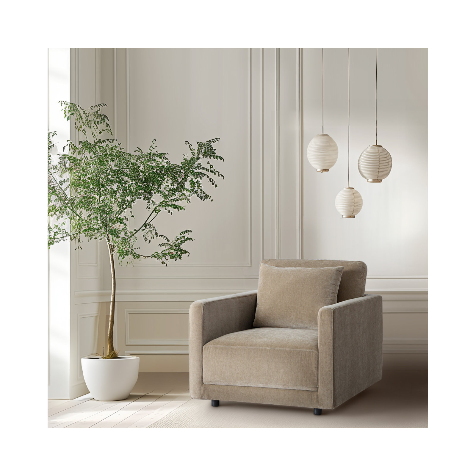 Kenji Upholstered Armchair, Latte Brown Velvet