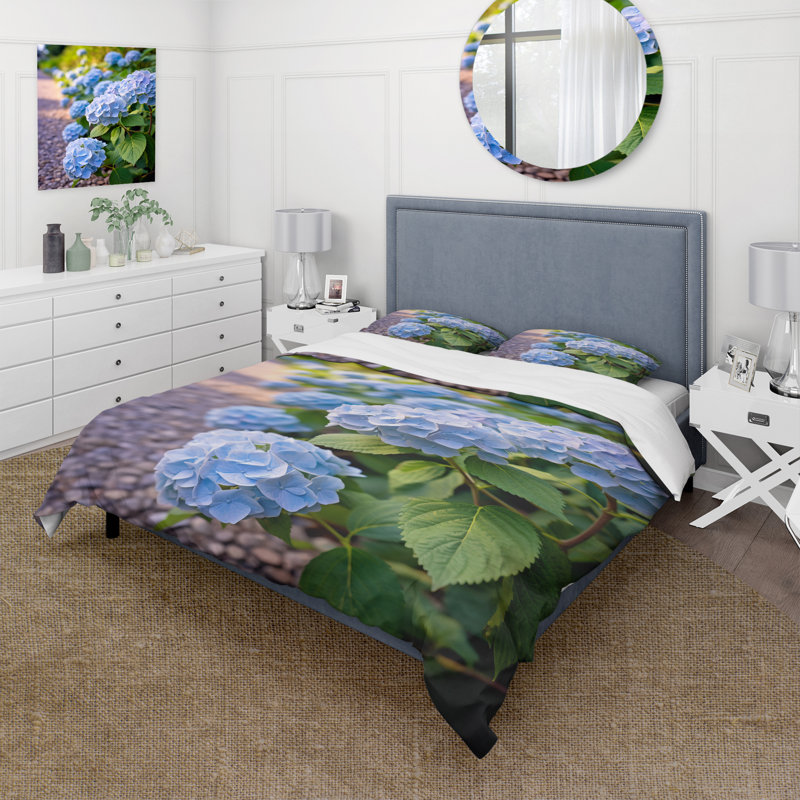 Blue Blooms Of Hydrangea - Ensemble de housse de couette floral - Polyester microfibre