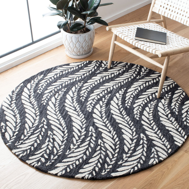 Tapis floral en laine / coton touffeté à la main Kahlo, Rond 5 pi