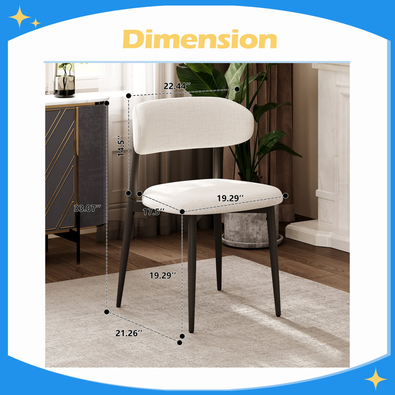 Ensemble de 2 chaises de salle à manger durables et confortables en métal recouvert de tissu moderne pour la salle à manger