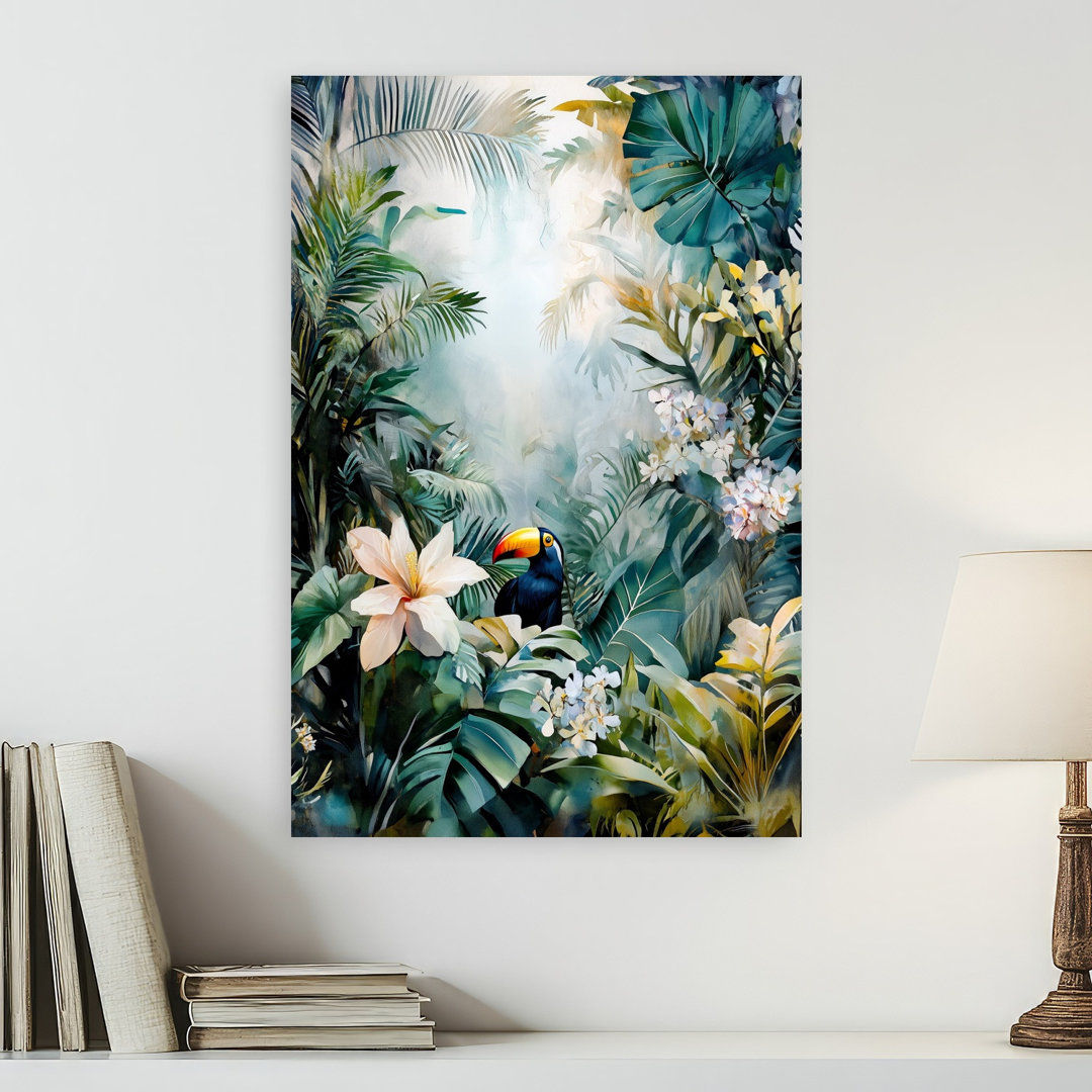 Vibrant Tropical Toucan Jungle Serene Vibrant Abstract Bird Forest Nature Wall Art Print