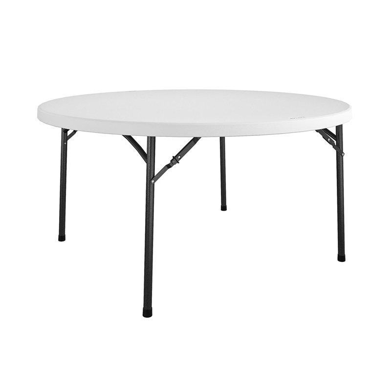 White 60-Inch Round Blow-Mold Folding Table
