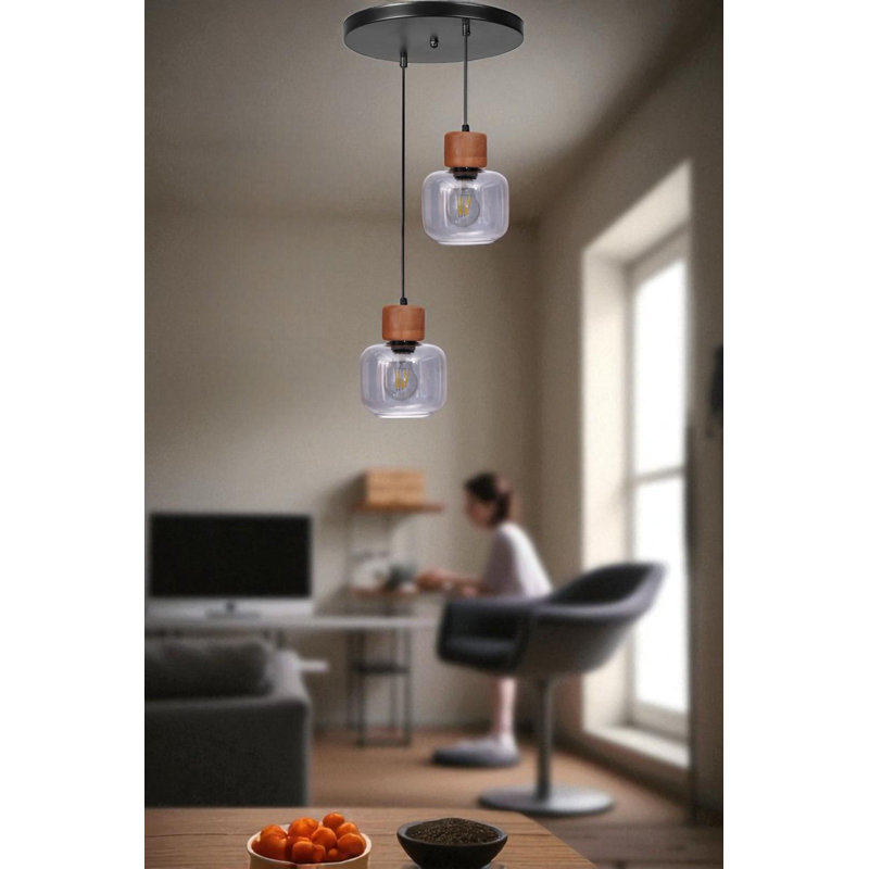 Lustre, Gris / chêne / noir, 2 niveaux, Deux lumières