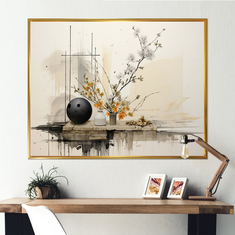 Art asiatique, oiseau Sumi Serenity XV - impression, H 24 po x l 32 po x P 1 po, Cadre flottant doré