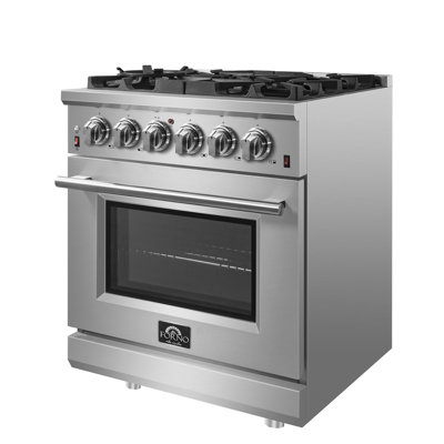 Massimo 30-inch Gas Range Stainless Steel, 5 burners, 68,000 BTU, 4.32 cu. ft., Air Fryer, Griddle -  Forno, FFSGS6239-30