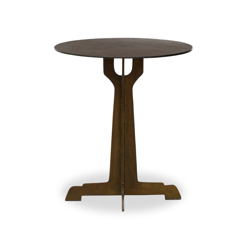 Malloy Outdoor Round Side Table, Antiqued Brass