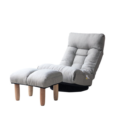 Ergonomic Reclining Chair With Folding Function - Gray Linen 3-section Adjustable Lazy Rotatable Base Comfortable For & Bedroom Use