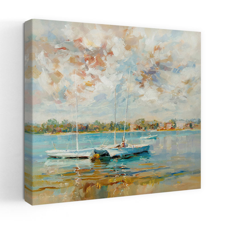 Au bord de l'eau, art abstrait de paysage côtier, H 18 po x l 18 po