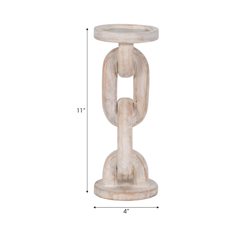 Modern Chain Pillar Candle Holder for Tabletop Decor - Casual Wood Candlestick Holder for Dining Room or Home Decor - White 