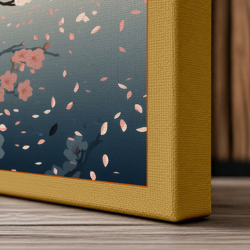 Moonlit Cherry Blossom Japandi - Wrapped Canvas, 18x12 - 45.7 x 30.5 cm, Ochre Border