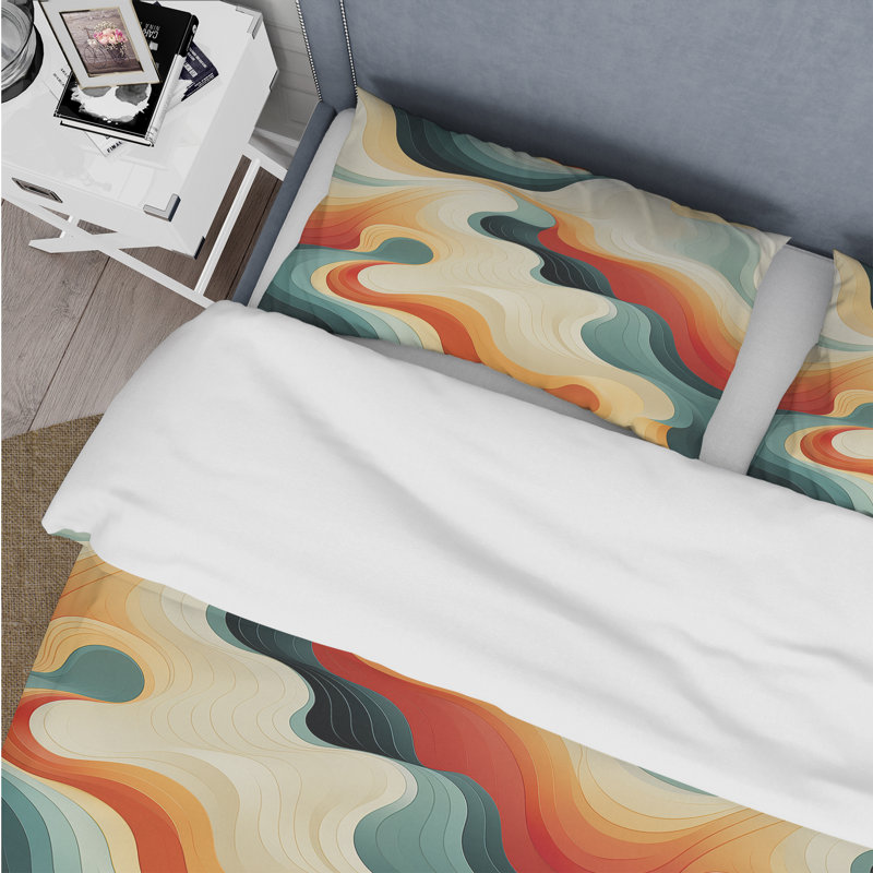 Nostalgic Mod Waves - Midcentury Duvet Cover Set - Microfiber Polyester, King Duvet Cover + 2 King Shams