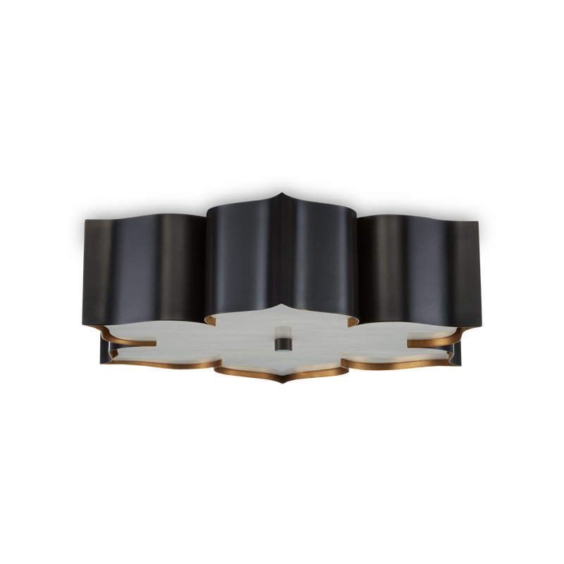 Plafonnier encastré 19 po Grand Lotus, Noir satiné / or contemporain