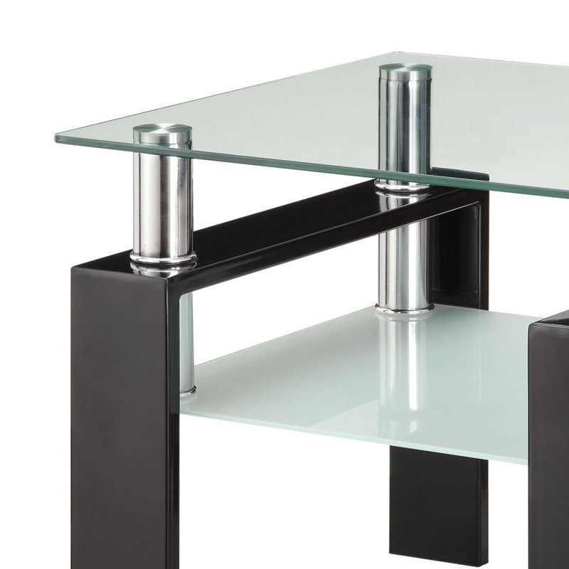 Iginio Square End Table with Glass Top, Black