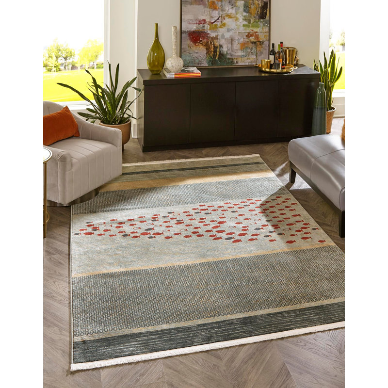 Tapis bleu / rouge / beige Abrigail, Rectangulaire 4 pi x 6 pi