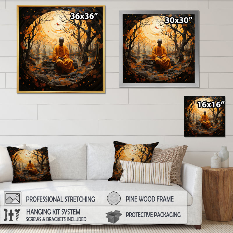 Minimalism Orange Buddhism Guru III - Spiritual Canvas Prints, Cadre flottant noir, H 24 po x l 24 po x P 1 po