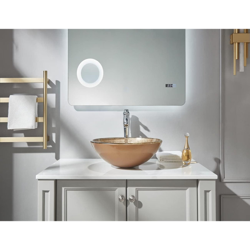 Honeysuckle Series Round Tempered Deco Glass Vessel Bathroom Sink | Top Mount Sinks Above Countertop |Handicraft Vanity Countertop Sink Bowl With Pop Up Drain |FW-LA603