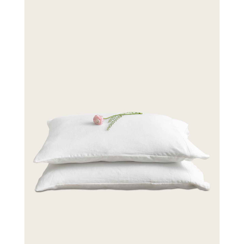 Stonewashed Linen Pillowcases 2 Piece Set, White, King Pillowcases