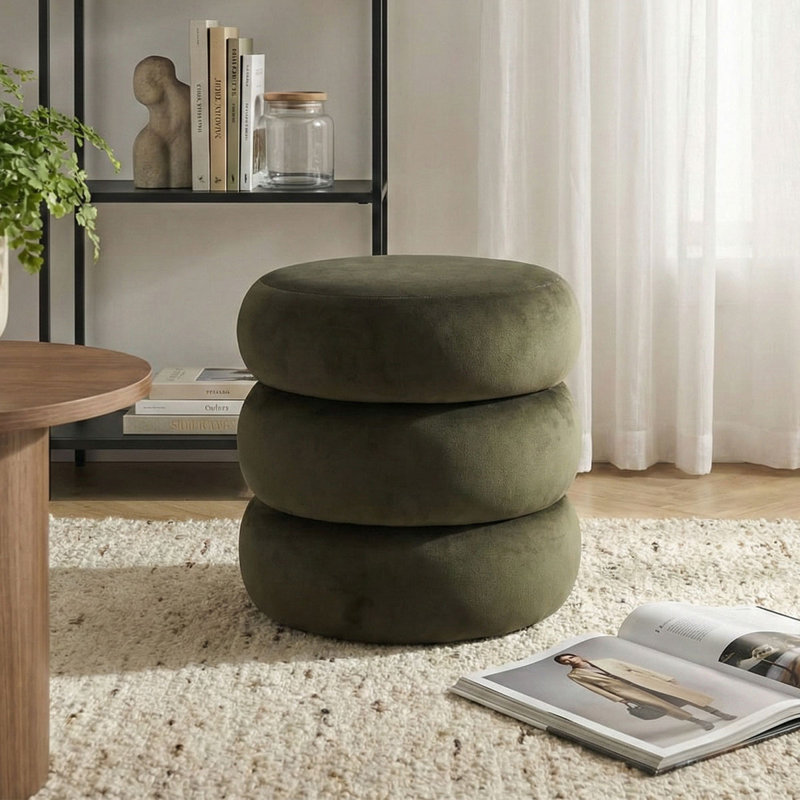 Modern Round Velvet Ottoman With Storage, Green