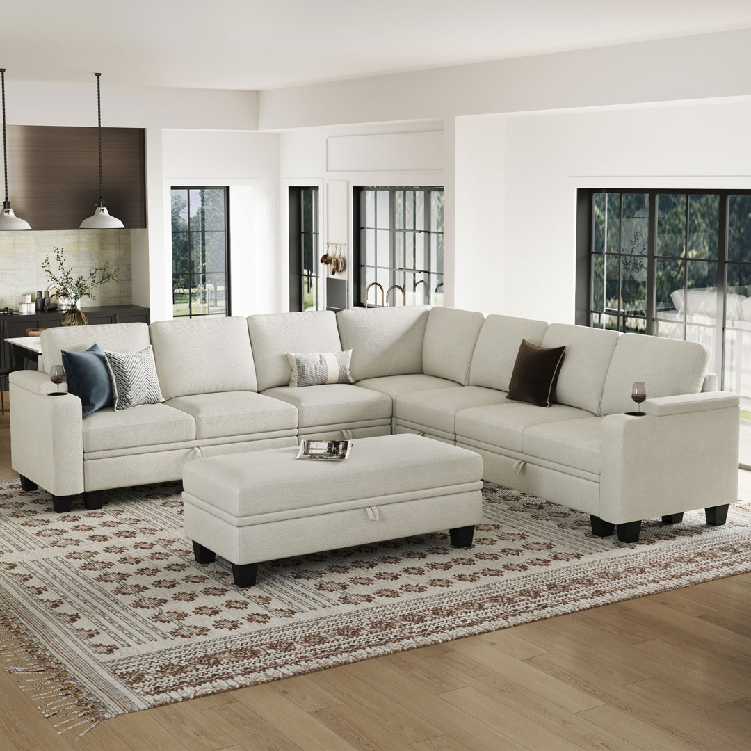 Januelle Jenette Chenille L Shaped Sectional Sofa Storage Modular Couch With Thick Removable Washable Cushion And A Large Movable Ottoman Hokku Designs Body 